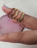 18K Gold Plated Chevron Band Multi Color Stone Rings