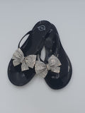 Ribbon Bow Rhinestone Black Jelly Flip Flops Read Description