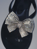 Ribbon Bow Rhinestone Black Jelly Flip Flops Read Description