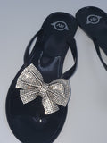 Ribbon Bow Rhinestone Black Jelly Flip Flops Read Description