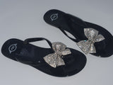 Ribbon Bow Rhinestone Black Jelly Flip Flops Read Description