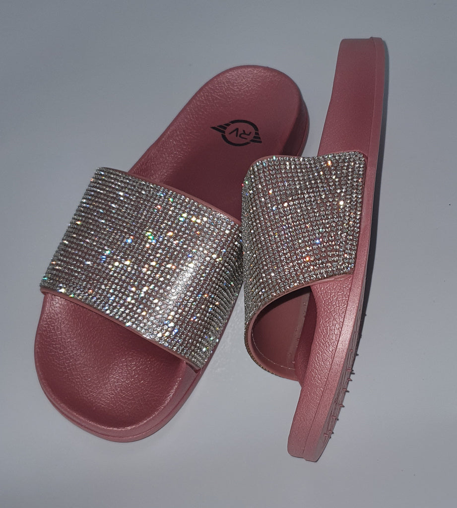Rhinestone Gold Glitter Slides Rose Gold Sole Rhinestone Slides
