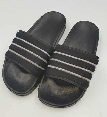 Soft Candy Black Glittered Slides