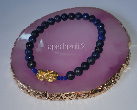 Minimalist Natural Lapis Lazuli Stone Semi Precious Stone with Gold Plated Lucky Charms