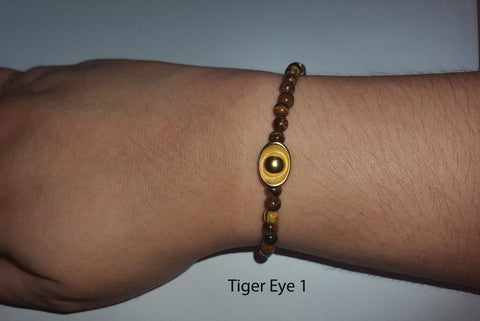 Minimalist Natural Tiger Eye Semi Precious Stone with Gold Plated Lucky Charms