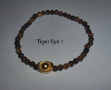 Minimalist Natural Tiger Eye Semi Precious Stone with Gold Plated Lucky Charms