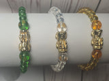 Minimalist Natural Glass Beads with Gold Plated Pi Yao and Mantra
