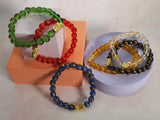 Mantra Natural Glass Beads with Gold Plated Pi Yao