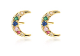Crescent moon multicolor stud earrings