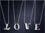 Zircon Bezel and Baguette 26 letters sterling silver initial letter pendant necklace