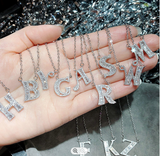 Zircon Bezel and Baguette 26 letters sterling silver initial letter pendant necklace