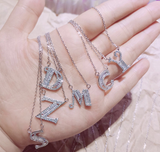 Zircon Bezel and Baguette 26 letters sterling silver initial letter pendant necklace