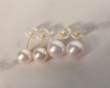 Genuine 18K yellow gold round freshwater ball pearl earrings stud