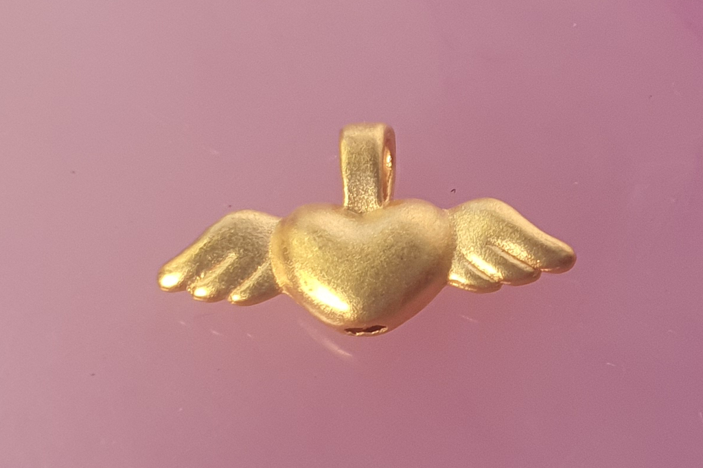 24k 999 Heart Wing Pendant with 18k Gold Chain