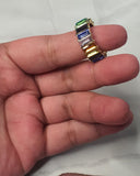 Colorful Crystal Gold Full Rhinestone Baguette Ring