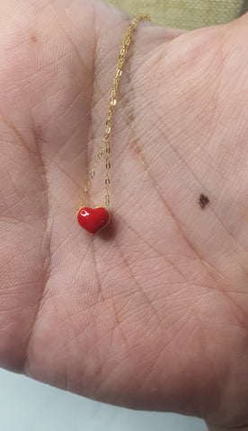 24k 999 Red Full Heart Pendant with 18k Gold Chain