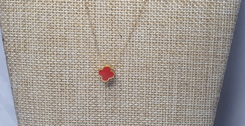 24k 999 Red Four Leaf Clover Pendant with 18k Gold Chain