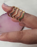 18K Gold Plated Chevron Band Multi Color Stone Rings