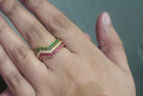 18K Gold Plated Chevron Band Multi Color Stone Rings