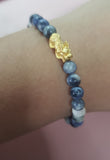 Minimalist Natural Sodalite Semi Precious Stone with Gold Plated Lucky Charms