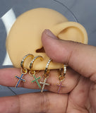 Dangling Cross Huggie Hoop Earrings