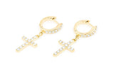 Dangling Cross Huggie Hoop Earrings