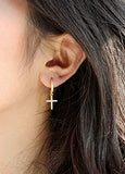 Dangling Cross Huggie Hoop Earrings