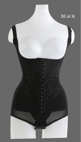 Classic Body Slimmer and Butt Enhancer Black Flower Lace Open Crotch Bodysuit