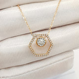 0.038 and 0.108 Carat Diamond 18k Gold Hexagon with Stud Pendant with Chain Necklace