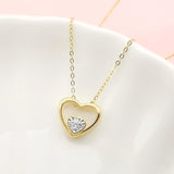 0.05 Carat Diamond 18k Yellow Gold Open Heart with Stud Pendant with Chain Necklace