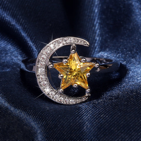 ICAHKYRA01047 CZ Ring Star and Moon Shape 3A Zircon Rings