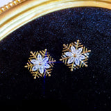 ICAHKYED0357 CZ Earrings 18k gold plated 3A Zircon Snowflake Stud earrings