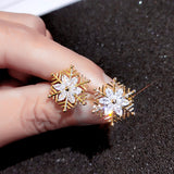 ICAHKYED0357 CZ Earrings 18k gold plated 3A Zircon Snowflake Stud earrings