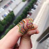 18K Gold Plated Chevron Band Multi Color Stone Rings