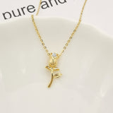 0.03 Carat Diamond 18k Yellow Gold Rose Flower Pendant with Chain Necklace