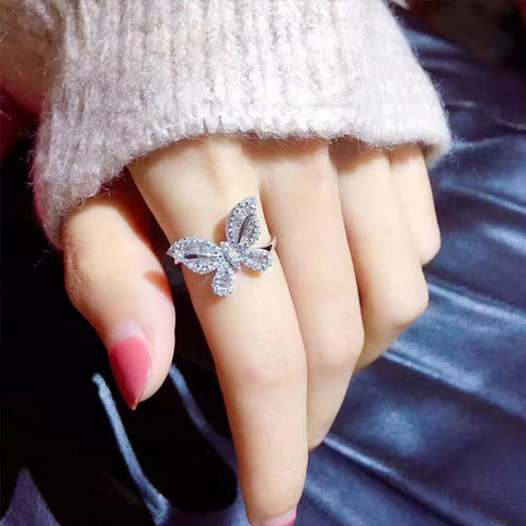 ICAHKYRA0961 Platinum Plated Butterfly Shape 3A Zircon Ring