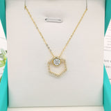 0.038 and 0.108 Carat Diamond 18k Gold Hexagon with Stud Pendant with Chain Necklace