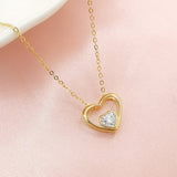 0.05 Carat Diamond 18k Yellow Gold Open Heart with Stud Pendant with Chain Necklace