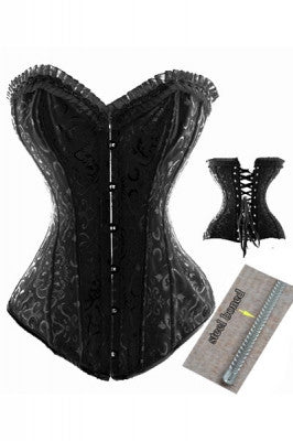 Overbust Black Vintage Floral Embroidered Steel Boning Corset