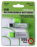 NH AA Battery & Integrated USB Charger Rechargeable 1450mAh 1.2V (2 Pack)