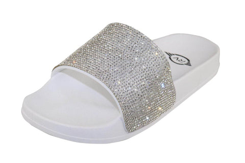 White Sole Rhinestone Slides