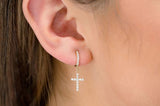 Dangling Cross Huggie Hoop Earrings